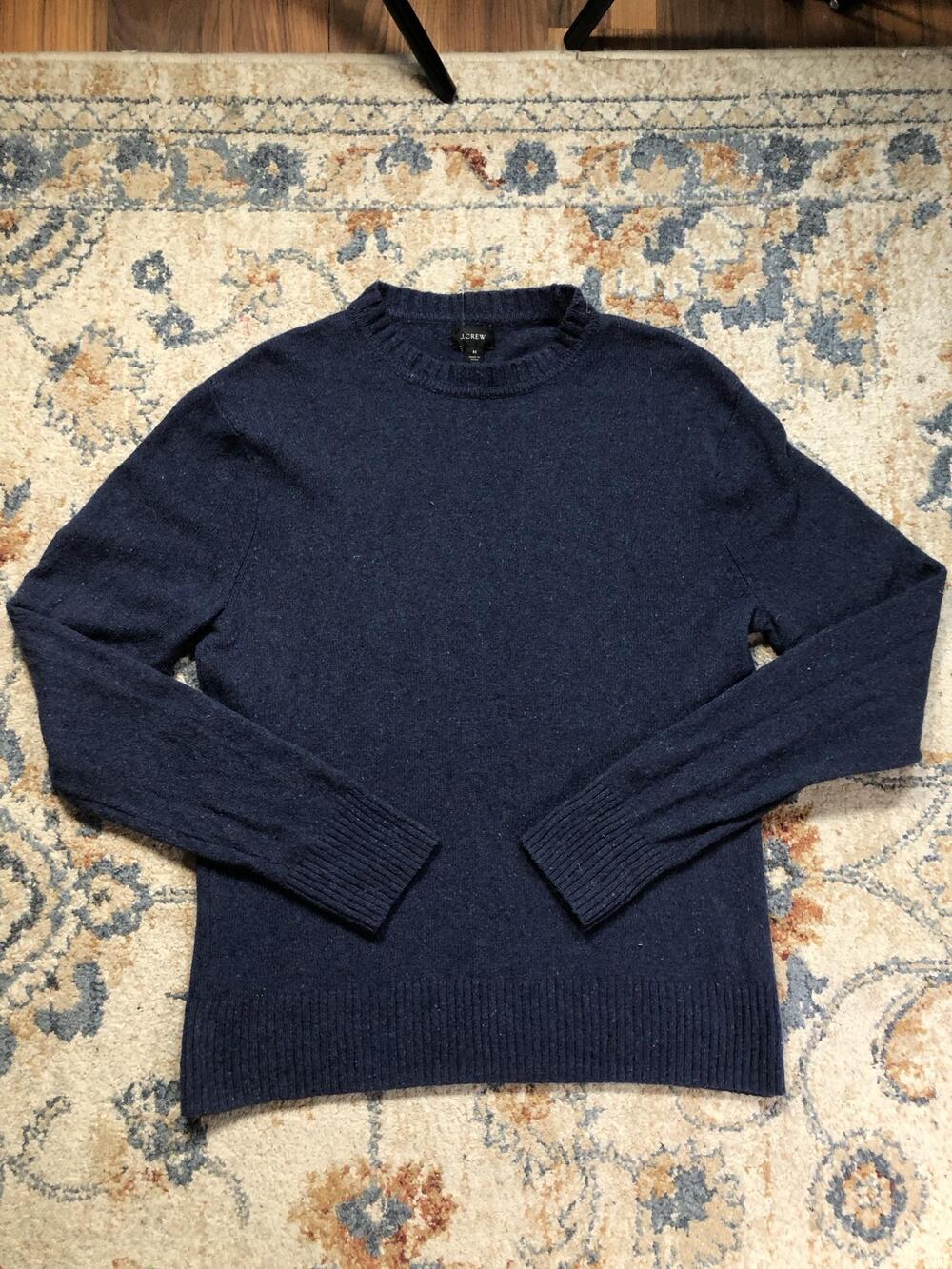 J.Crew Sweater Mens Medium Blue Merino Wool Blend Crewneck Pullover Long Sleeve